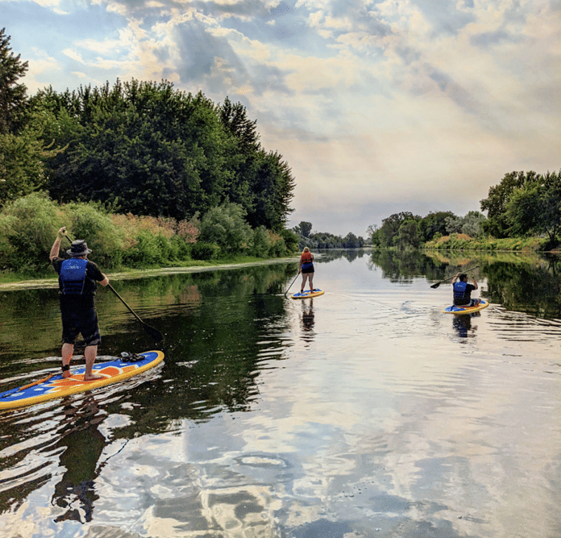 paddleboarding on the river